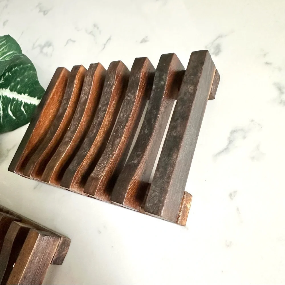 Set of 2 Wooden Bar Soap Dish Shower Holder Self Draining Design Bamboo Eco Love